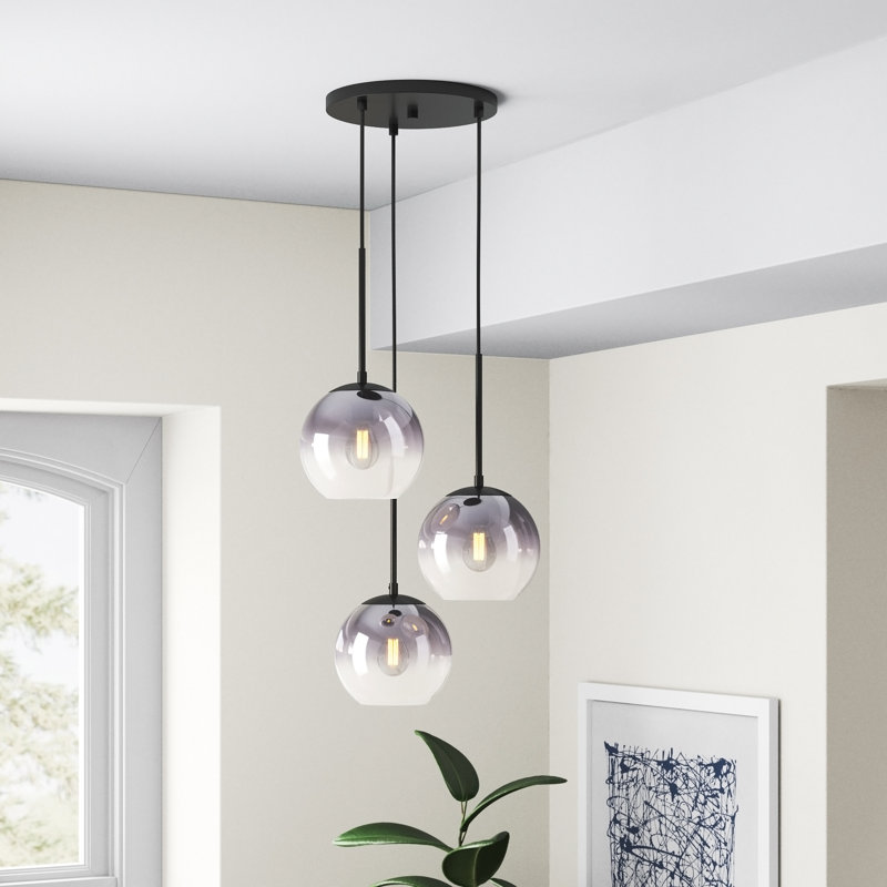 Luminaire suspendu sphère 3 lumières Azlin, Noir, H 18 po x l 15,75 po x P 17,5 po