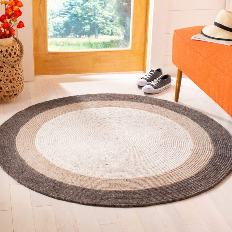 Tapis géométrique tissé à la main 0,6 po en laine Coley, Rond 3 pi