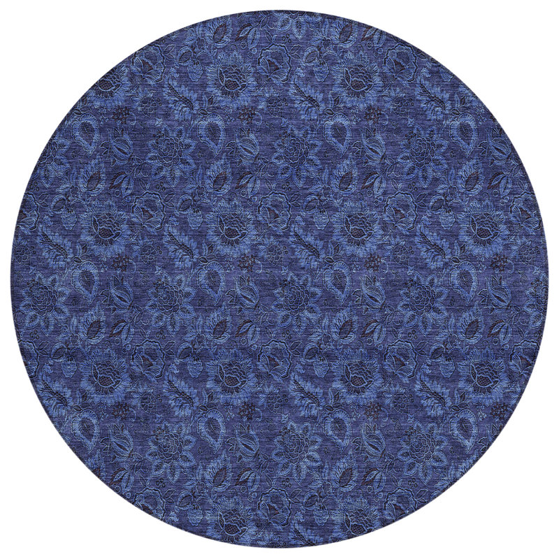 Washable Floral Indoor / Outdoor Rug, Round 8'