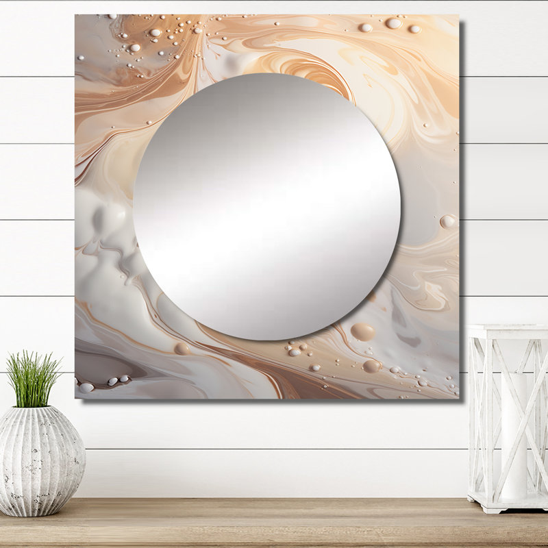 Clauddetta, abstrait Milky Flow I - miroir abstrait à formes carrées pour décoration murale, 36 po x 36 po