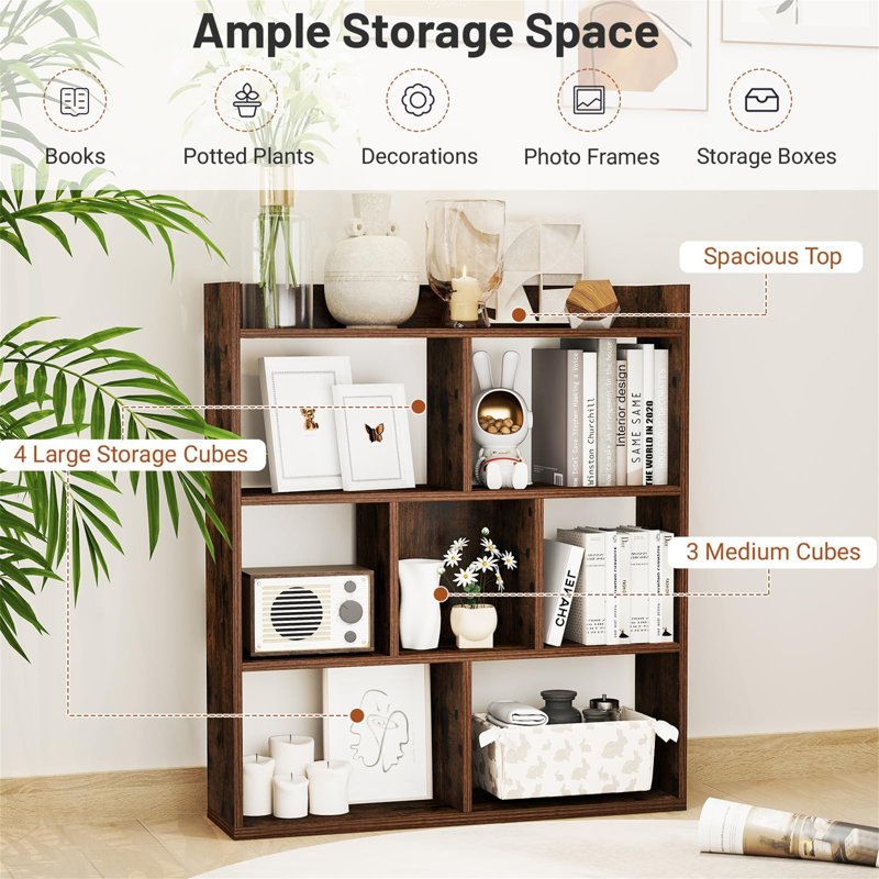 90cm H x 80cm W Standard Bookcase, Dark Brown