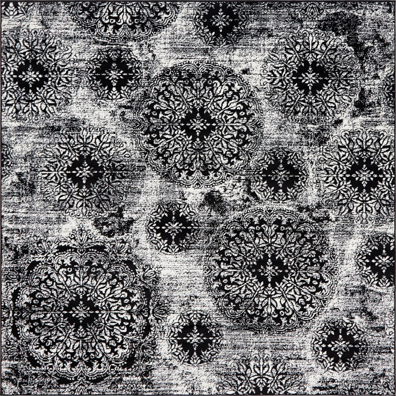 Tapis floral Brandt, Carré 6 pi 1 po, Noir / blanc