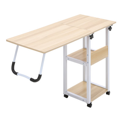 Adjustable Solid Wood Top Metal Base Computer Desk