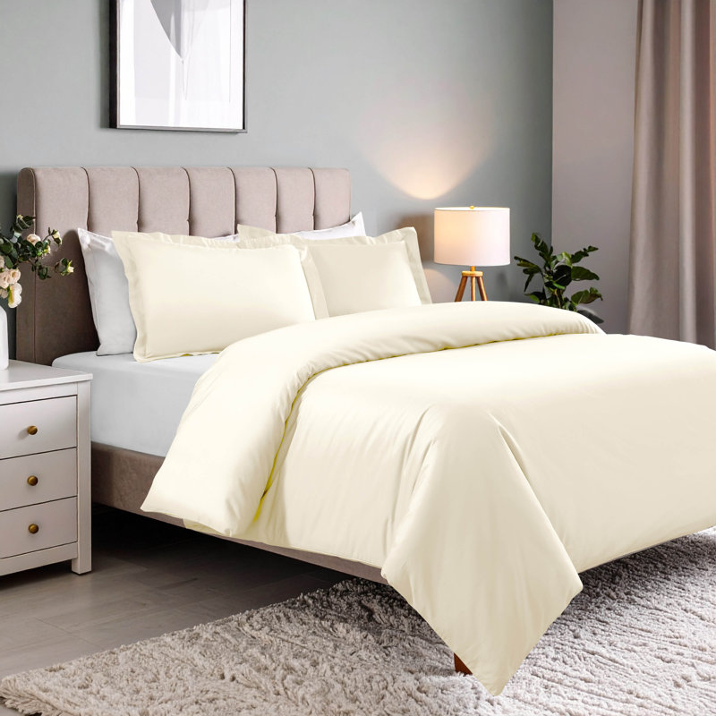 Burrier 600 Thread Count Cotton Blend Duvet Cover Set, Twin Duvet Cover + 1 Standard Sham, Ivory