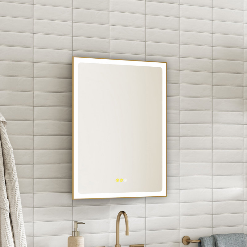 Maximes Recessed/Surface Mount Medicine Cabinet with Mirror, Defogger, Dimmer, Outlets & USBs and Interior Light, Gold