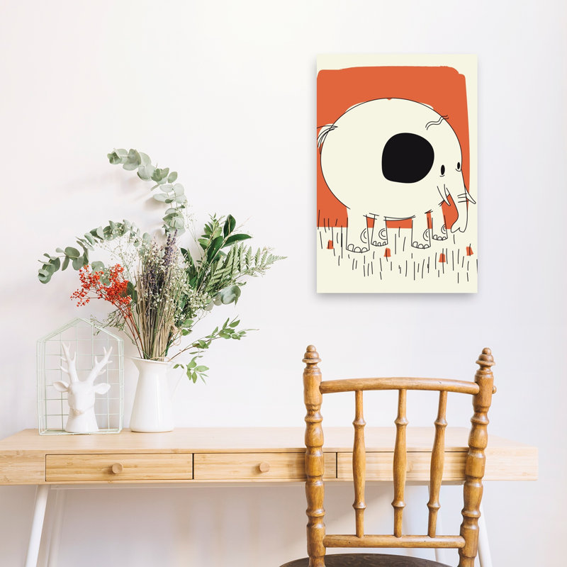 Playful Cartoon Elephant Minimalist Playful Whimsical Elephant Nature Wall Art Print 1 Piece Wrapped Canvas Wall Art