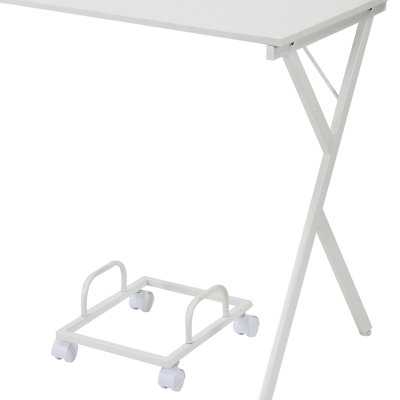 L-shape White Dressing Desk With Stable Metal Frame And Functional Top Space Computer Table Support