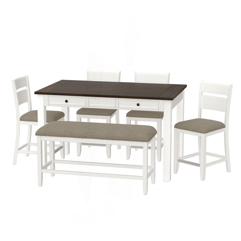 Ensemble de salle à manger brun et blanc 6 pièces