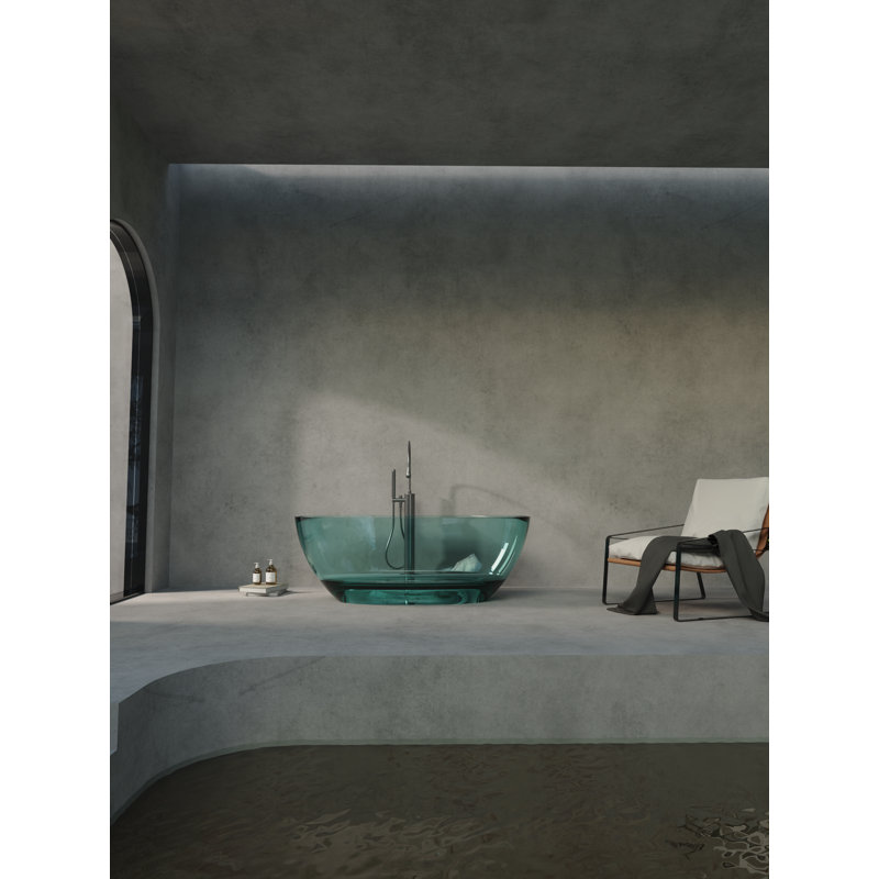 Baignoire ovale autoportante en résine bleue translucide de 170 cm x 78 cm