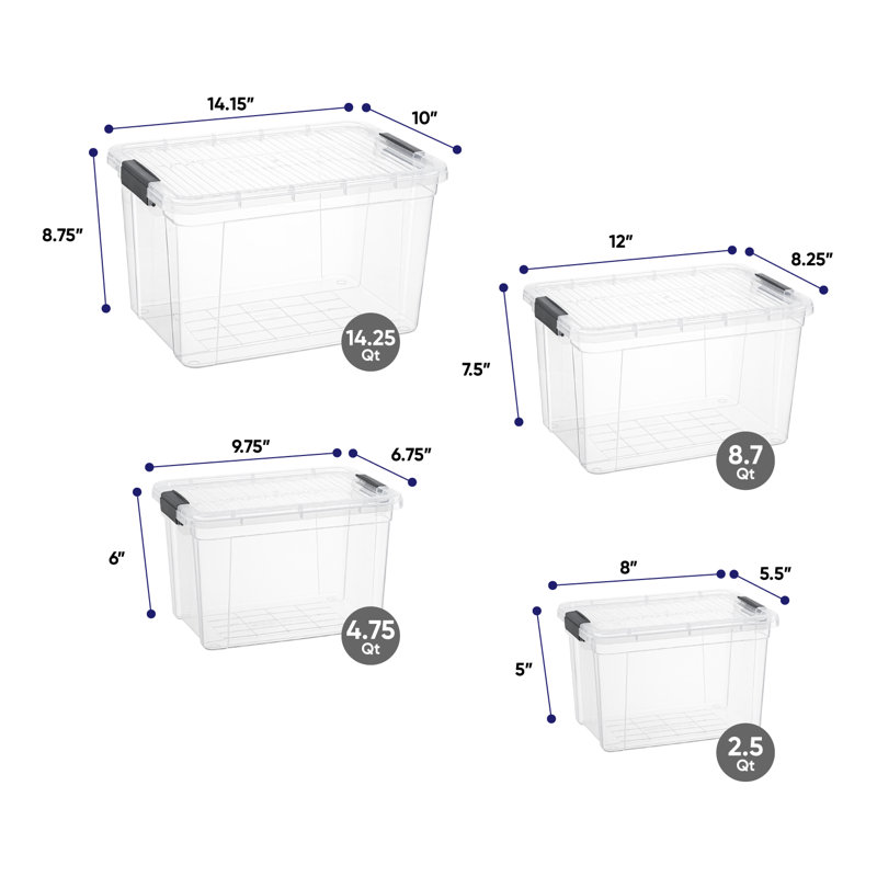  Bac de rangement transparent avec couvercle, boîte de rangement en X
