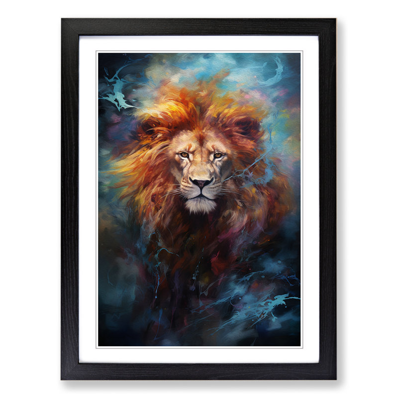 Leo Zodiac Gestural No.2 - Single Picture Frame Print on Wood, Black Framed, 64cm H x 46cm W x 2cm D