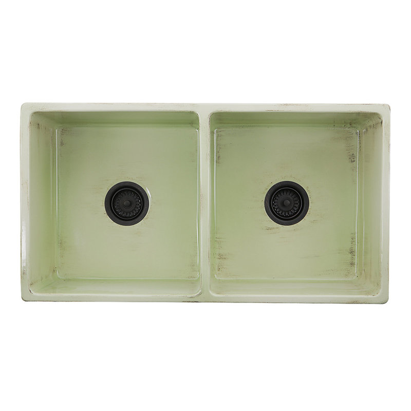 Vineyard 33'' L Double Basin Kitchen Sink, Shabby Green
