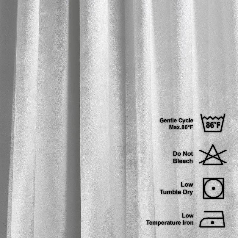 Velvet Semi-shee Single Curtain Panel, 190cm Width x 125cm Drop, White