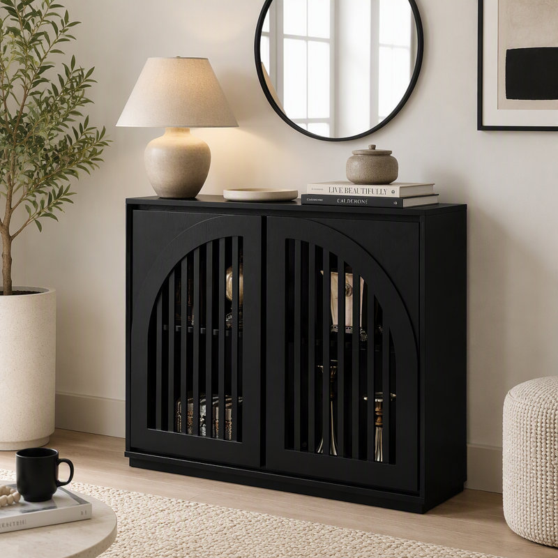 Buffet étroit Mid-Century, Noir