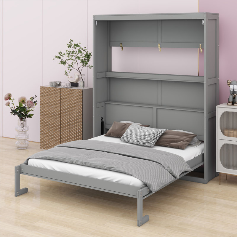 Lit pliant vertical avec tablettes latérales fonctionnelles, Gris