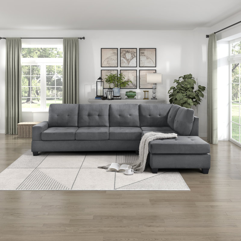 Canapé modulaire réversible en microfibre moderne et contemporain Mahni, Microfibres et suédine gris foncé