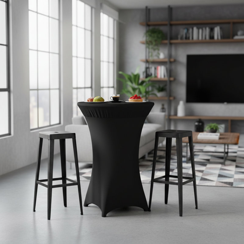 80cm Fitted Round Bar Table Cover, 1, Black