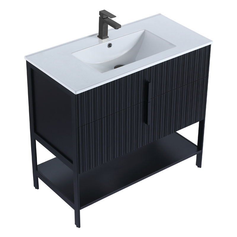  Meuble-lavabo moderne avec plateau en céramique blanche Serenity, Noir