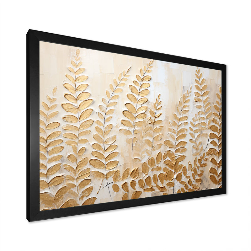 Fougères dorées, escapade silencieuse sur toile, Cadre simple noir, H 12 po x l 20 po x P 1 po