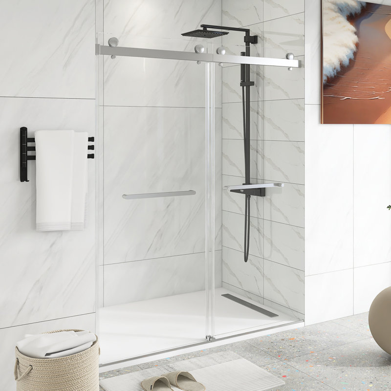 60" W X 75" H Double Sliding Frameless Shower Door With Clear Tempered Glass, Chrome