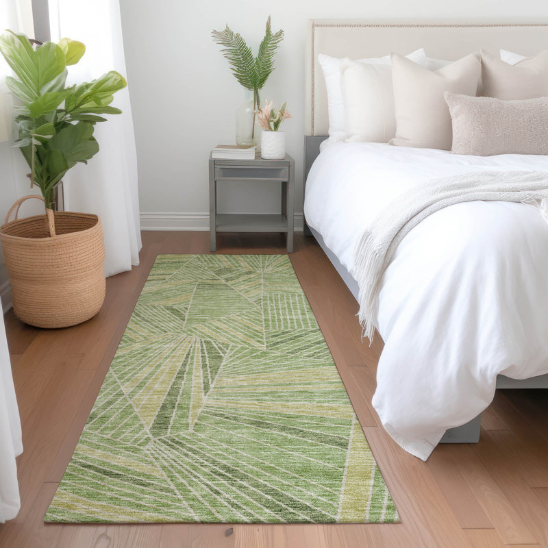 Premium Machine Washable Prisco Green Rug, Runner 2'3" x 7'6"