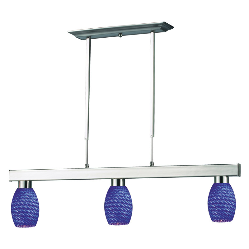 Luminaire suspendu linéaire à 3 lumières pour îlot de cuisine Guaymas, Bleu