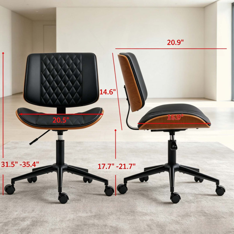 Chaise de bureau moderne sans accoudoirs, chaise de bureau à roulettes minimaliste, chaise d'ordinateur, chaise de bureau pivotante élégante