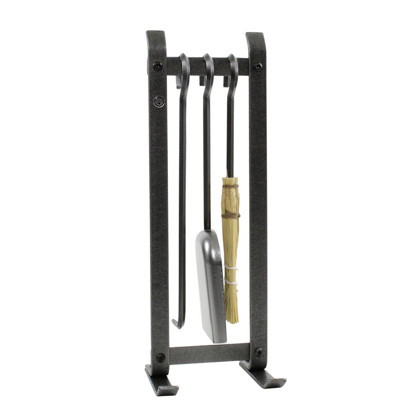 Compact Hammered Steel Fireplace Tool Set with Stand