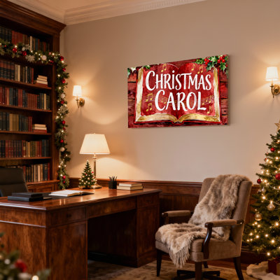 Christmas Christmas Carol Book With Music Notes Set of 3 Canvas Wall Art Prints