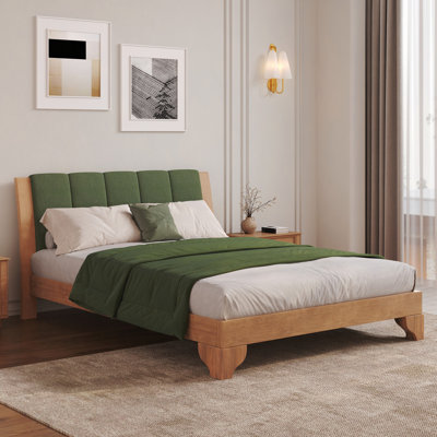 Pine Wood Bed Frame,Bed Frame with Headboard Included,Mid Century Modern Bed