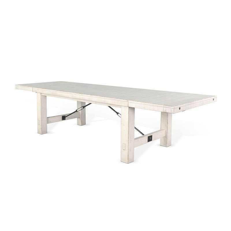 White Mahogany Extendable Dining Table with Metal Accents
