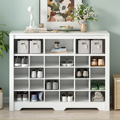 Nickelsen Sleek Design 24 Shoe Cubby Console, Modern Shoe Cabinet for Hallway, Bedroom, Living Room