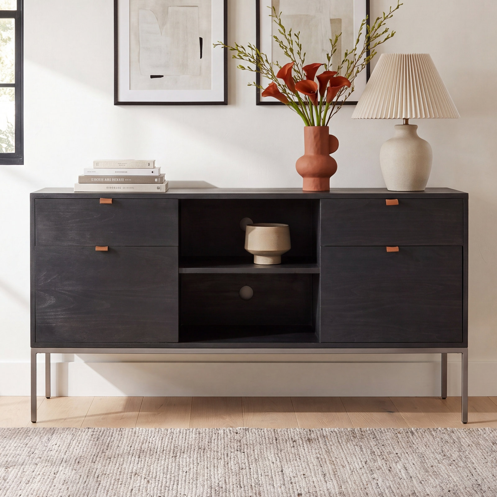 Loki Filing Credenza, Black Wash Poplar