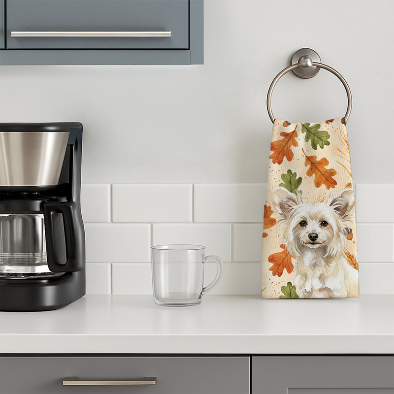 Powderpuff Chinese Crested Heirloom Fall Kitchen Towel, Powderpuff Chinese Crested