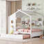 Lit double moderne en bois blanc avec lit gigogne, étagère de rangement pour fonctionnalité, maisonnette confortable, coin-détente confortable, lit gigogne de 78 po x l 58 po x H 72 po, tablette, aire de jeu, sommeil paisible,
