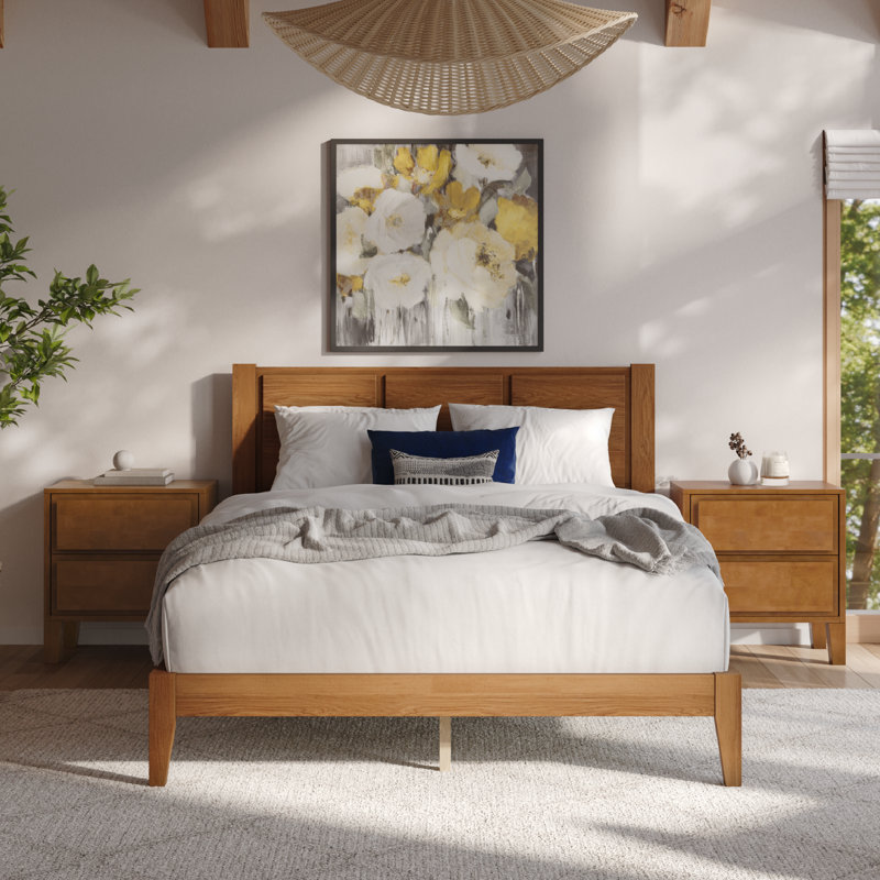 Ensemble de chambre en bois massif Knighten, Noyer, Très grand lit