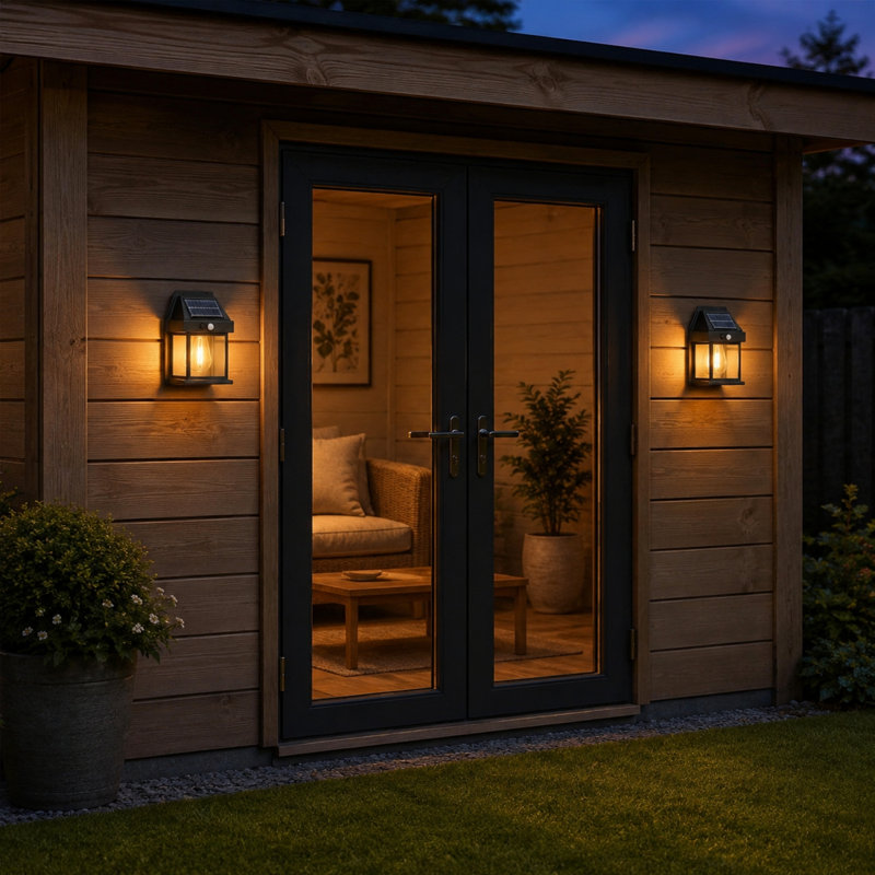 Black 17.2cm H Solar Powered Integrated LED Outdoor Wall Lantern