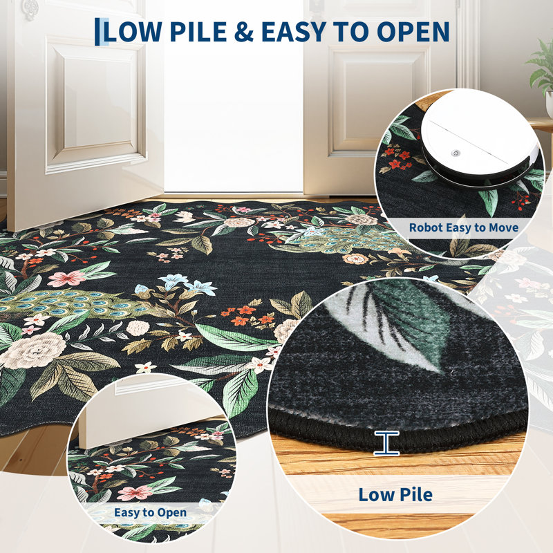 Tapis festonné à motif festonné de paon à motif floral de 5 x 7 po pour le salon et la chambre à coucher Tapis antidérapant pour la salle à manger