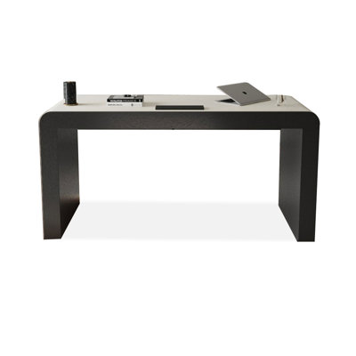 Bureau rectangulaire à 3 tiroirs noir + blanc massif + bois manufacturé + cuir