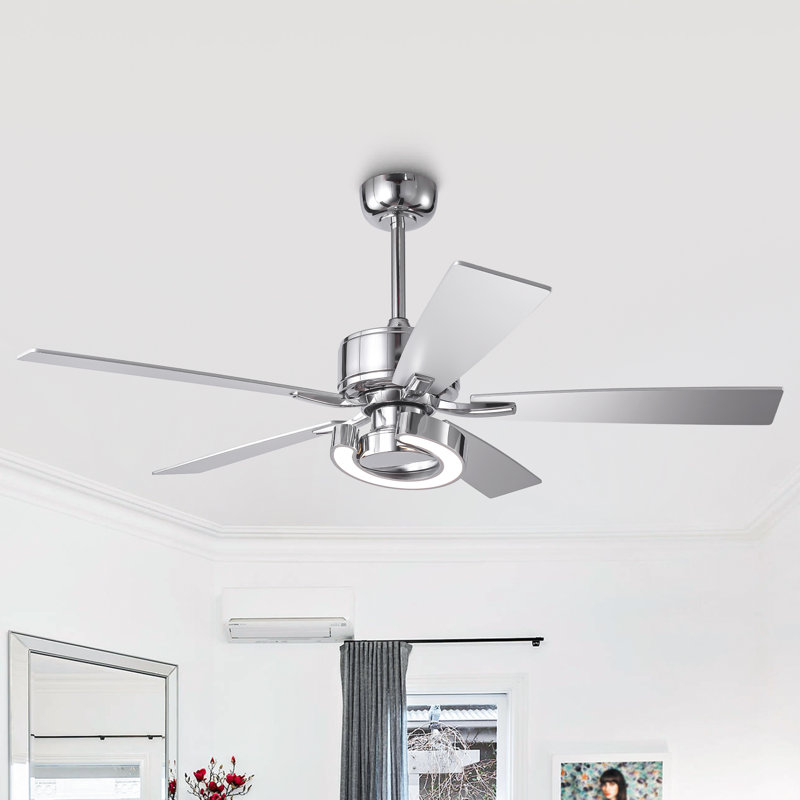 52" Dimmable 3CCT LED Ceiling Fan with Remote Control 6 Speeds Reversible DC Motor Timer 4"/10" Downrods