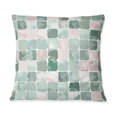 Green Pink Tiles - Tiles Throw Pillow