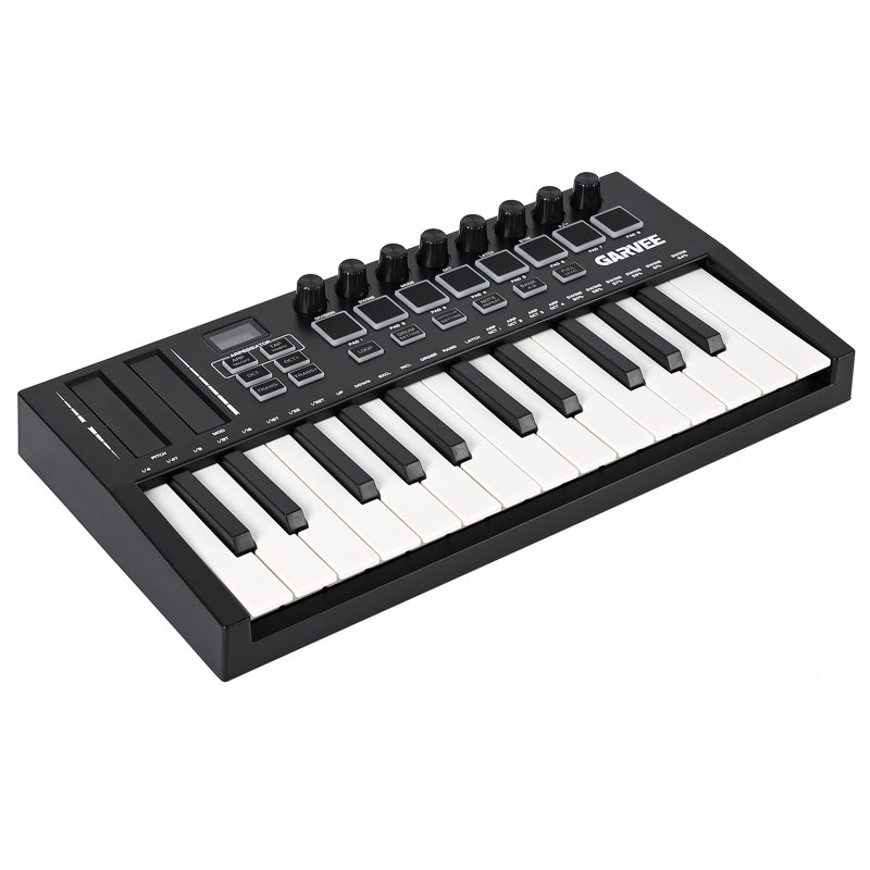 Contrôleur de clavier USB USB 25 touches - clavier portable compact avec 8 Pads sensibles à la vitesse, 8 boutons affectables, affichage OLED, midi sans fil, transposition de demi-tons, commutateur de vitesse - noir