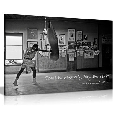 Black White Muhammad Ali Champion Quote Float Like A Butterfly - Wrapped Canvas Print