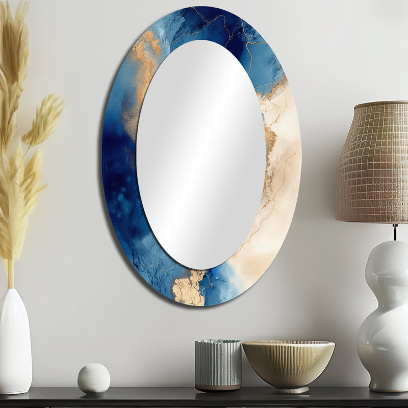 Miroir mural bleu et doré à motif de nuages en marbre VII, 36 po x 24 po