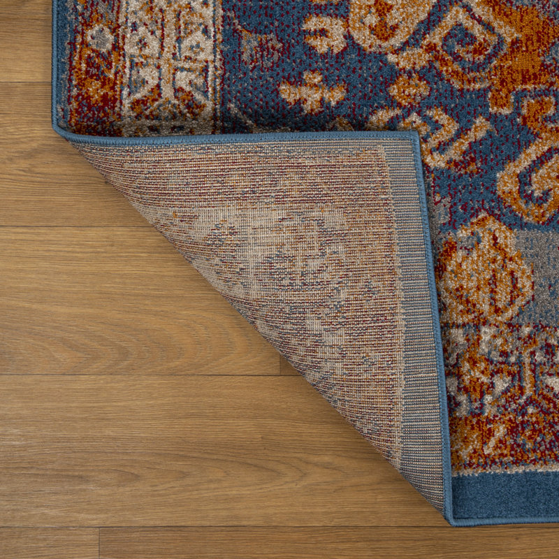 Tapis marocain à motif floral bleu Collection Luxe Weavers Incas 186, Rectangle 8 pi 9,6 po x 12 pi 6 po