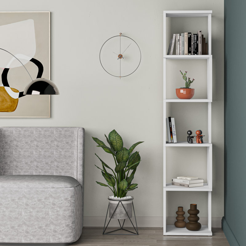 Chane Wall-Mounted Bookcase with 5 Shelves | Modern Storage Unit for Home or Office, White