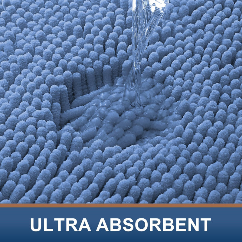 Luxury Chenille Bath Mat, Extra Soft Absorbent Shaggy, Non-Slip Plush, Cornflower Blue, 24X16 Inch, Blue