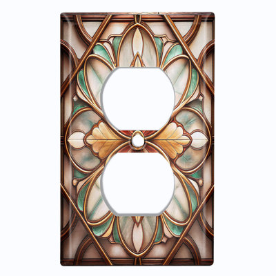 Metal Light Switch Plate Cover; US Standard Size 4 Gang Toggle - Printed Image of Stained Glass Rustic Flower