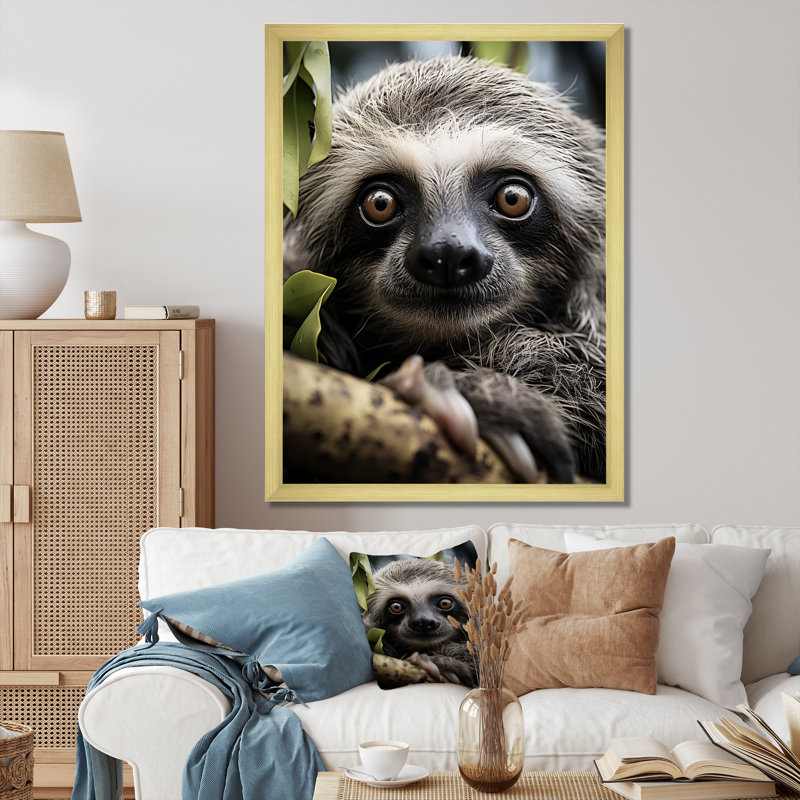 Loeda Sloth Portrait Vibrant, reproduction d'art sur toile, H 40 po x l 30 po x P 1,5 po, Encadrement doré