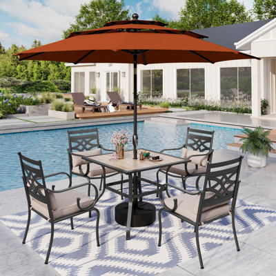 Anjanette 4 - Person Patio Dining Set with Square Table , Cushions Included